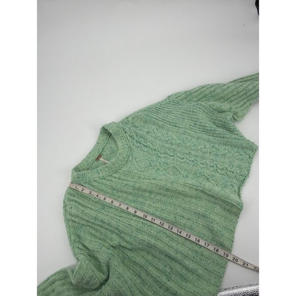 Free People Womens S Textured Cable Knit Cropped Sweater Green Boxy Fisherman - Picture 8 of 9